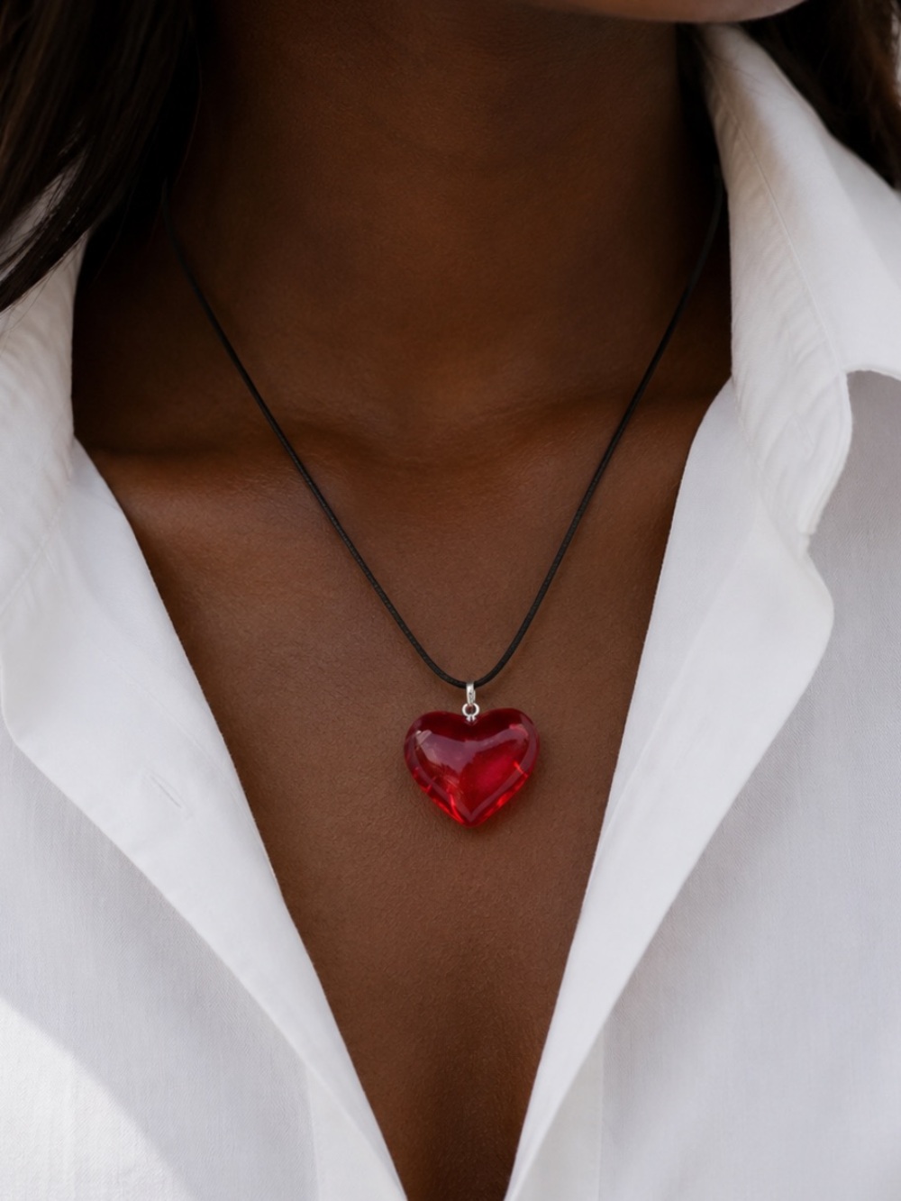 New! Y2K Red Heart Black Cord Necklace NWOT